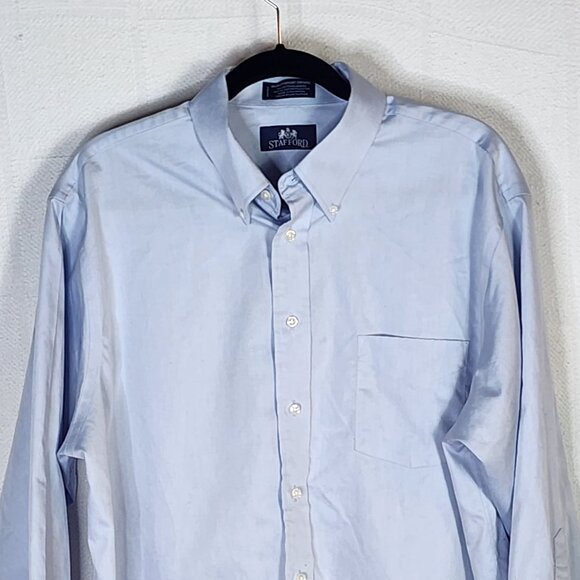 Stafford Light Blue Cotton Poly LS Micro Pinpoint Oxford Dress Shirt Sz 17 32-33 - Picture 2 of 16
